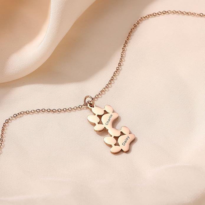 MeMeDIY Personalized Paw Print Necklace for Women Engraved Name Dog Paw Necklace Stainless Steel/925 Sterling Silver Paw Necklace Pet Memorial Necklace 1-4 Cat Paw Print Necklace