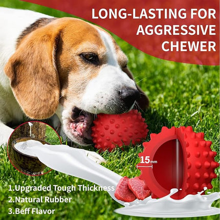 Apasiri Dog Balls Squeaky Dog Toys for Large Dogs, Dog Toys for Aggressive Chewers, Tough Spiky Dogs Ball, Floatable Rubber Pet Toys for Medium Breed, Beef Flavor, Pack of 3