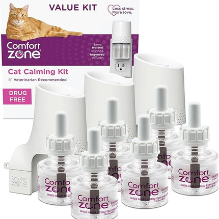 COMFORT ZONE Value Kit: 3 Cat Calming Diffusers & 6 Refills; Cat Pheromones Help Anxiety; Reduce Stress, Urine Marking, Scratching