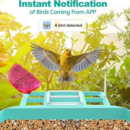 Bird Feeder with Camera,Smart Birdwatching Camera with Solar Powered,AI Identify Species,Instant Notifications,FHD Live View, Auto Record Video in Backyard,Ideal Gifts for Family and Bird Lovers,Blue