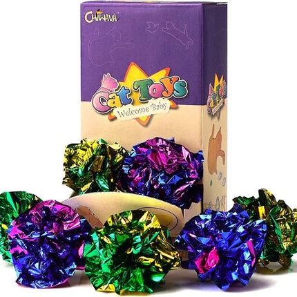 CHIWAVA 24PCS 1.6" Mylar Balls Shiny Crinkle Cat Toys Ball Kitten Crackle Lightweight Play Assorted Color