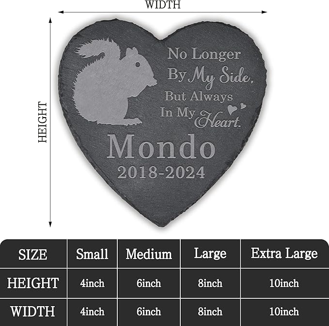 Pet Memorial Stone Squirrel - Squirrel Headstone - Squirrel Memorial Stone - Squirrel Memorial Gifts - Loss of a Squirrel - Squirrel Loss Gifts (Heart-Shaped)