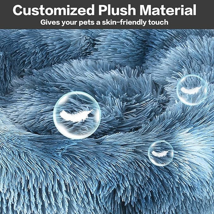 NOYAL Calming Donut Dog Bed for Small to Medium Dogs & Cats - Plush Faux Fur Anti-Anxiety Pet Bed with Machine Washable Cover & Non-Slip Base