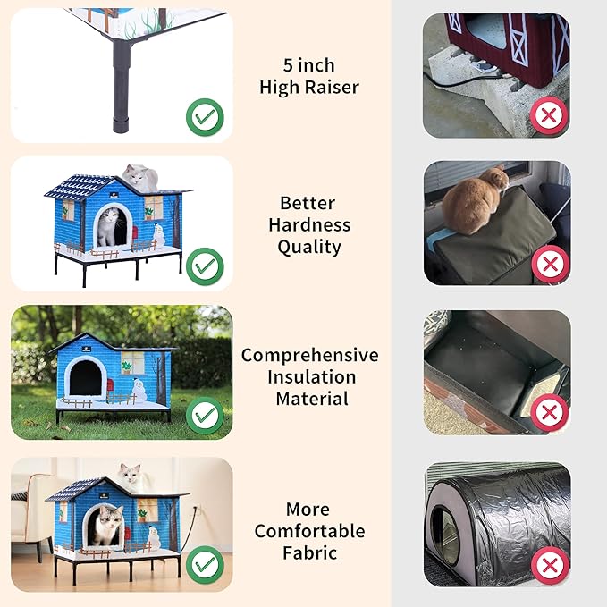 MARUNDA Heated Cat Houses for Outdoor Cats in Winter, Heated cat House for Indoor and Kitty Shelter for Your Pet to Stay Warm and Cozy,Easy to Assemble. (Light Blue, Small)