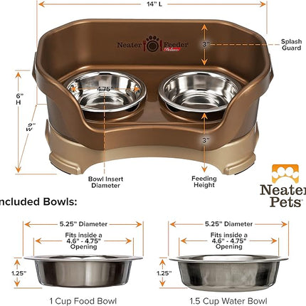Neater Feeder Deluxe Mess Proof Cat Bowls Elevated for All Breeds – Made in USA – No Spill Raised Bowls for Indoor Cats – Stainless Steel Food and Water Bowl Set, Pet Dish Feeding Station, Bronze