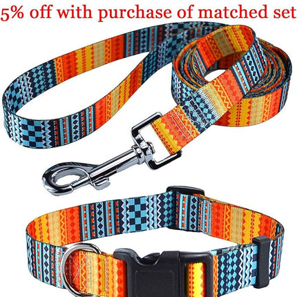 Dog Collar with Bohemia Floral Tribal Geometric Patterns - Soft Ethnic Style Collar Adjustable for Small Medium Large Dogs(Bohemian Orange,S)