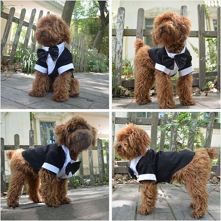 Lovelonglong Bulldog Costume Dog Suit Formal Tuxedo with Black Bow Tie Wedding Clothes for Pugs/French Bulldog/English Bulldog/American Pit Bull Black B-M