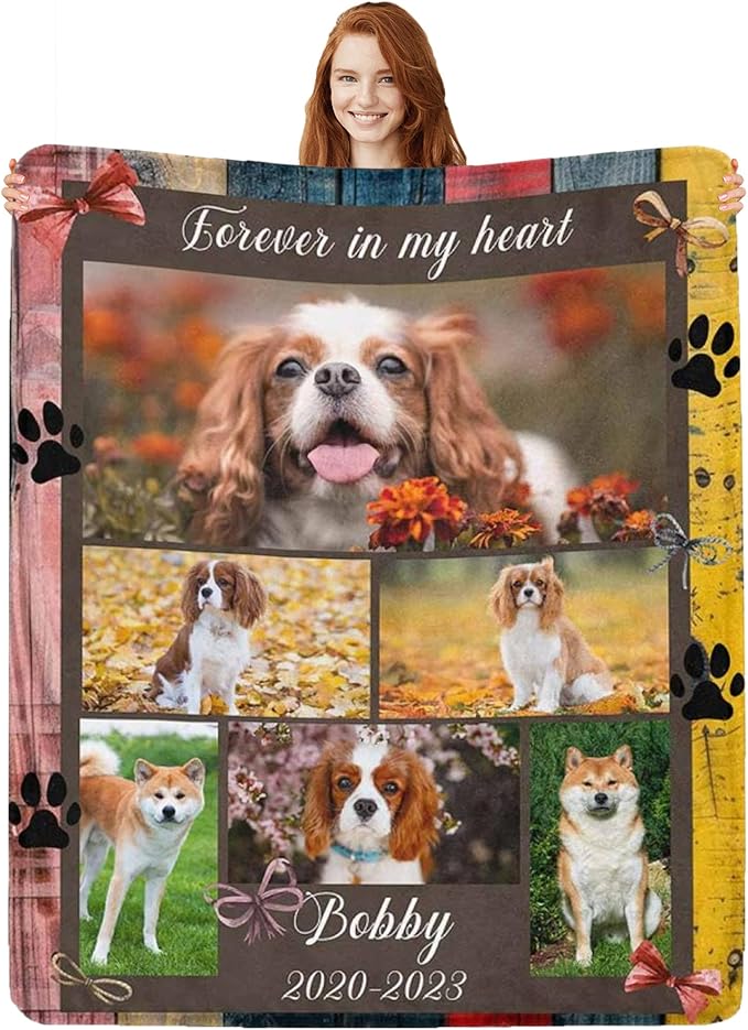 Artsadd Custom Dog Memorial Gifts for Loss of Pet Cat, Personalized Dog Memorial Blanket with Photos, Pet Memorial Gifts, Pet Loss Gifts, Pet Memorial Throw Blanket, Gifts for Pet Cat Lovers