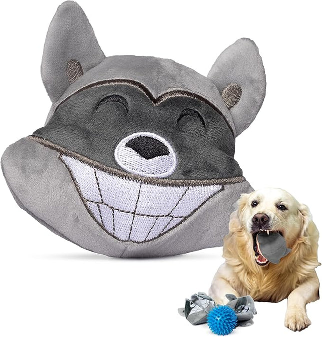 ZENPOKI 3-in-1 Dog Toys - Squeaky interactive - Medium, Large & Small Breeds, Puppy Teething - Grey