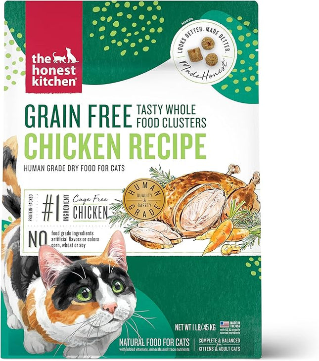 The Honest Kitchen Human Grade Whole Food Clusters Grain Free Chicken Dry Cat Food, 1 lb Trial Pouch