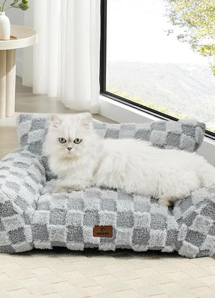 Cat Bed Cats Couch for Puppy and Kitten, Fluffy Pet Couch Small Dog Sofa Bed, Supportive Cat Sofa for Indoor Cats, Washable Cover & Non-Slip, 26 inch, Grey