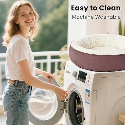 Love's cabin Donut Pet Bed, 25in, Burlwood, for Small Dogs & Cats, Soft Durable Fabric, Anti-Slip, Water-Resistant, Washable