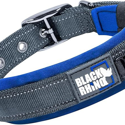 Black Rhino Dog Collar for Large Dogs - Adjustable Reflective Heavy Duty Dog Collar with Ultra-Soft Neoprene Padding - Weatherproof, Durable, and Comfortable for Active Dogs - Sport Blue and Black