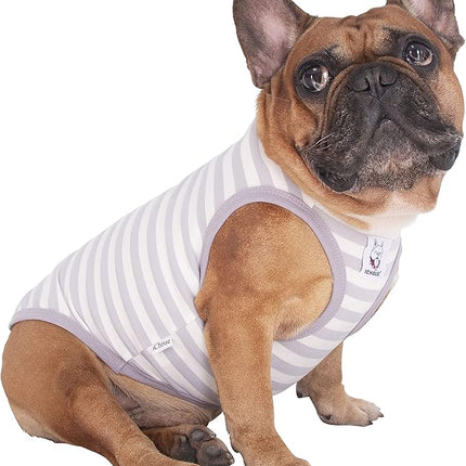 iChoue French Bulldog 100% Breathable Cotton Striped T Shirts Halloween Vest Clothes for Small Dogs Tank Tops Puppy Frenchie Pug English Boston Terrier Pitbull Grey White Stripes - Medium