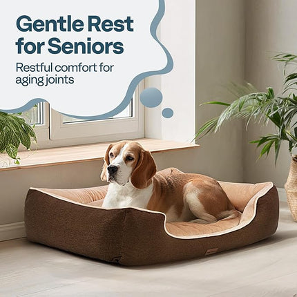 Large Orthopedic Dog Bed 36" Washable with Removable Cover, Waterproof & Non-Slip Base, Year-Round Comfort with Cooling/Warming, Dual-Layer Interior Padding for Support and Softness, Brown
