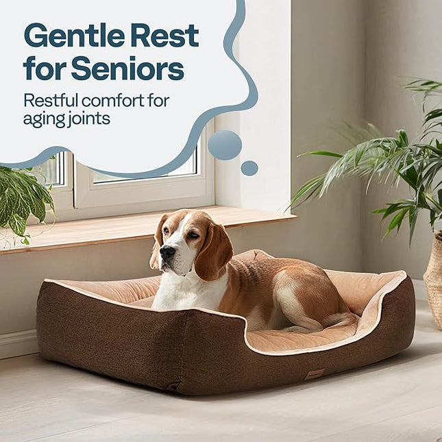 Large Orthopedic Dog Bed 36" Washable with Removable Cover, Waterproof & Non-Slip Base, Year-Round Comfort with Cooling/Warming, Dual-Layer Interior Padding for Support and Softness, Brown