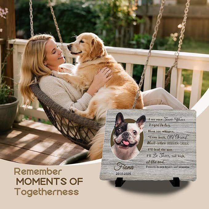 Personalized Pet Memorial Stone, Custom Dog Memorial Gifts for Loss of Dog with Photo Name Date, Dog Remembrance Gift, Loss of Dog Sympathy Gift for Dog Cat Lovers (Quote 17)