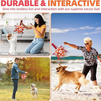 Diman Dog Soccer Balls Toys: Dog Balls with Straps for Indoor Outdoor Play, Pet Toys Balls for Small Medium, Doggie Birthday Gift, Interactive Pet Toy for Tug of War (7 inch)