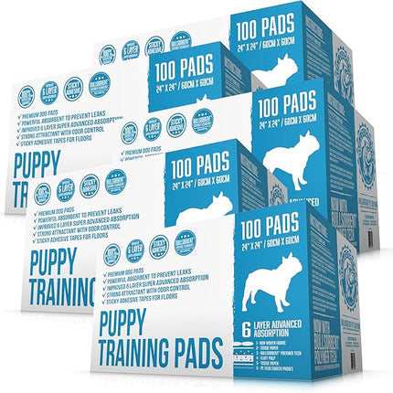 Puppy Pee Pads with Adhesive Sticky Tape (24x24) Large Premium Dog Pads - 6 Layer Dog Training Pads and Pet Wee Pads with Quick-Dry Bullsorbent Tech (500-Count, White)