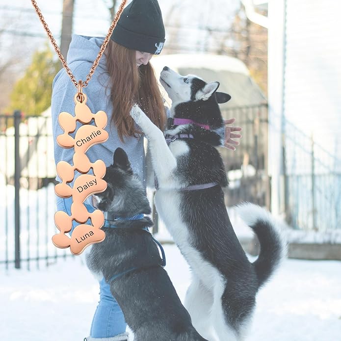 MeMeDIY Personalized Paw Print Necklace for Women Engraved Name Dog Paw Necklace Stainless Steel/925 Sterling Silver Paw Necklace Pet Memorial Necklace 1-4 Cat Paw Print Necklace