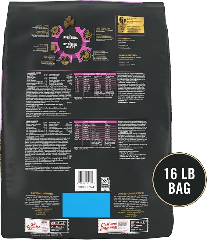 Purina Pro Plan Sensitive Skin and Stomach Dry Dog Food Turkey and Oat Meal - 16 lb. Bag