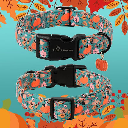 ARING PET Fall Dog Collars, Cute Autumn Pumpkin Maple Leaves Pet Collar with Quick Release Buckle for Small Medium Large Girl Boy Dogs-XS Deep Color