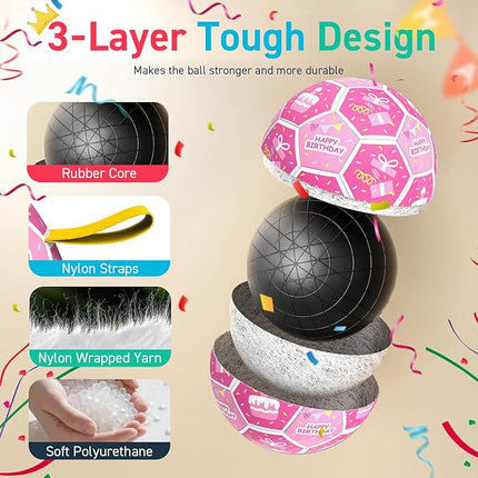 QDAN Dog Birthday Toys, Squeaky Dogs Toys, Dog Soccer Ball with Straps, Puppy Gifts, Herding Balls with Bell Inside, Water Toy, Durable Ropes Ball for Medium Large Dogs (8 inch)