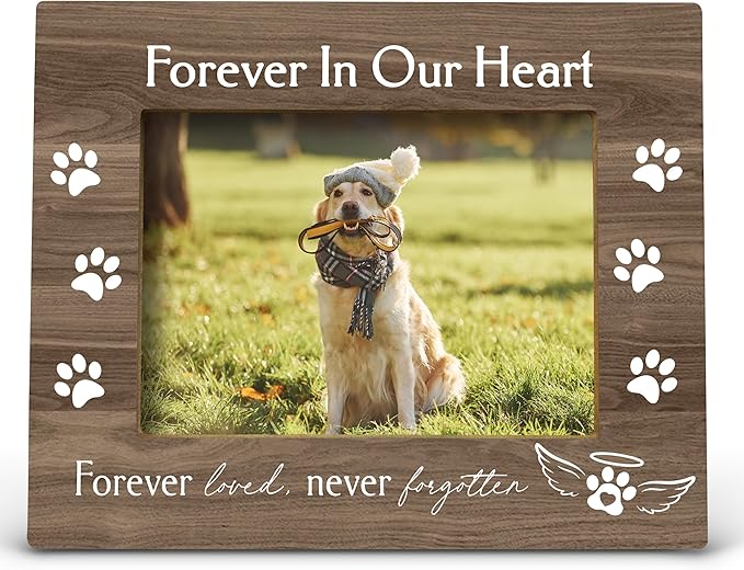 FONDCANYON Forever in Our Heart Pet Memory Picture Photo Frame,Pet Dog Cat Memorial Picture Frames,Pet Loss Sympathy Gift,Sympathy Gifts For Loss Of Dog,Passed Away Dog Memorial Gifts(5x7 Inch Photo) (Color3)