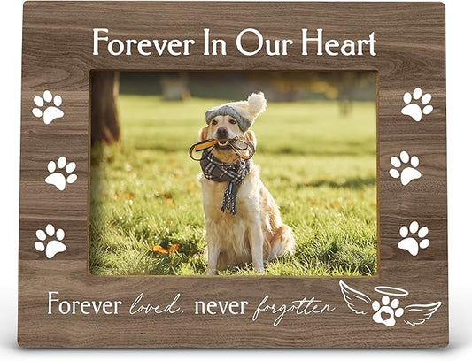 FONDCANYON Forever in Our Heart Pet Memory Picture Photo Frame,Pet Dog Cat Memorial Picture Frames,Pet Loss Sympathy Gift,Sympathy Gifts For Loss Of Dog,Passed Away Dog Memorial Gifts(5x7 Inch Photo) (Color3)
