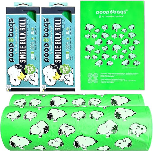 The Original Poop Bags® Peanuts XL Bulk Rolls, 600 Jumbo Dog Waste Bags, 38% Plant-Based, Unscented, Leak-Proof & Extra Thick, 2 Rolls