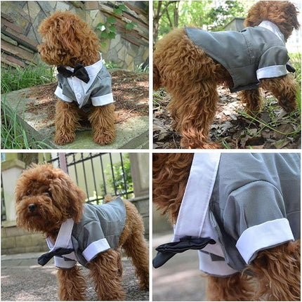 Lovelonglong Bulldog Costume Dog Suit Formal Tuxedo with Black Bow Tie Wedding Clothes for Pugs/French Bulldog/English Bulldog/American Pit Bull Gray B-XL
