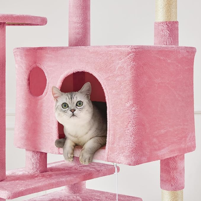 Yaheetech XL Cat Tree, 80in Multi-Level Tower w/Scratching Posts, Double Cat Condo, Perched Platforms & Dangling Balls, Activity Center for Kittens & Pets, Pink