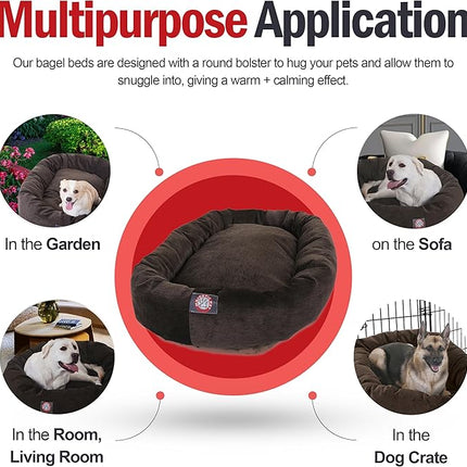 Majestic Pet 24 Inch Micro Velvet Calming Dog Bed Washable – Cozy Soft Round Dog Bed with Spine for Head Support - Fluffy Donut Puppy Mat 24x19x7 (inch) Small - Storm (2025)