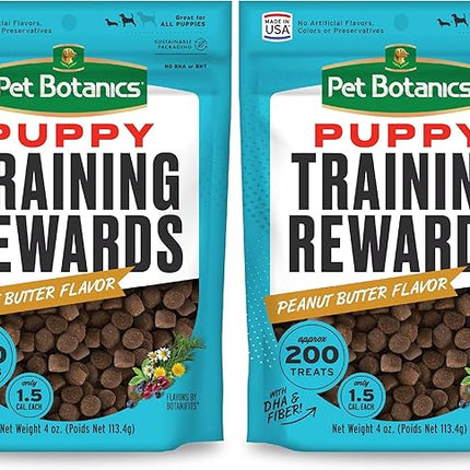 Pet Botanics 4 oz. Pouch Training Rewards Puppy Bites Soft & Chewy, Peanut Butter Flavor, with 200 Treats Per Bag, The Choice of Top Trainers (Pack of 2)