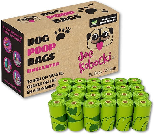 Dog Poop Bags – Extra Strong, Leak-Proof, Unscented, 360 Count (24 Rolls), 9x13 Inches, Corn Starch-Based
