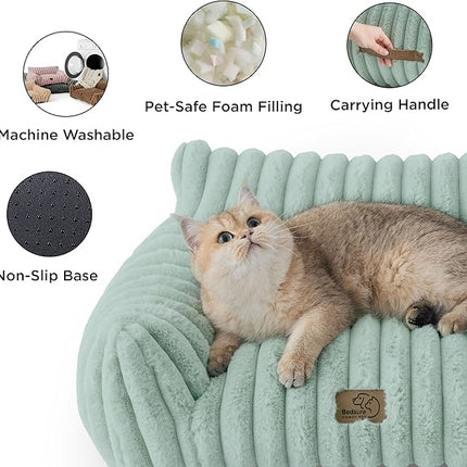 Bedsure Cute Cat Couch for Pets - Fluffy Small Dog Sofa with Premium Soft Corduroy Fleece, Pet Sofa with Removable Washable Cover, Supportive Dog Couch Bed for Small Medium Dogs, 30inch, Garden Green