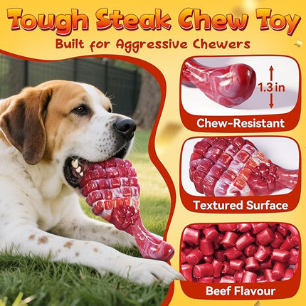 KIPRITII 12-Pack Large Dog Chew Toys for Aggressive Chewers - Includes Tough Chew Bone, Interactive Tug Toys, Squeaky Toys, Great for Medium & Large Breeds Dog