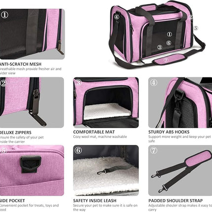 Large Cat Carriers Dog Carrier Pet Carrier for Large Cats Dogs Puppies up to 25Lbs, Big Dog Carrier Soft Sided, Collapsible Travel Puppy Carrier - Large - Pink
