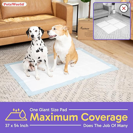 PETSWORLD Enormous Dog Training & Potty Pads, 37x54 inch - Tear Resistant with Strong Leak-Proof Backing, Optional Adhesive Tape, 1200 Count