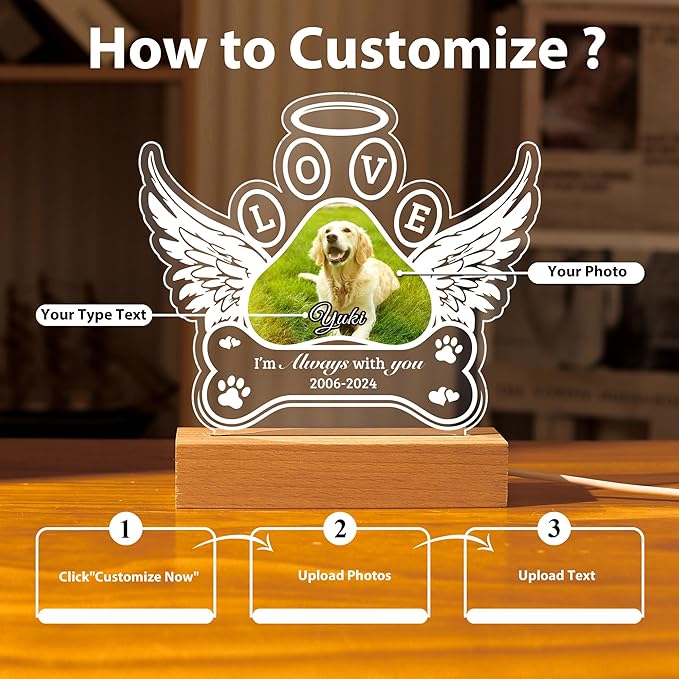 Personalized Pet Memorial Gifts - in Memory of Dog Night Lights, Custom Dog Memorial Gifts for Loss of Dog, Pet Loss Gifts, Memorial Plaques for Dogs, Pet Sympathy Gifts