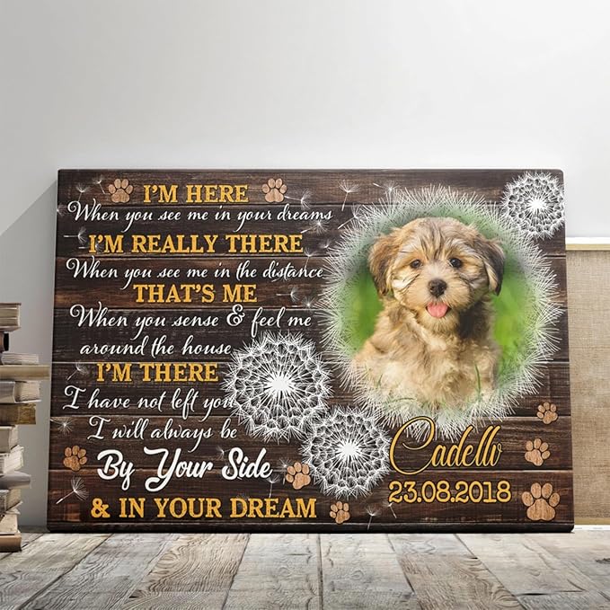 Dem Canvas Personalized Photo Canvas Prints, Dog Loss Gifts, By Your Side, Pet Memorial Gifts, Dog Death Sympathy Gifts, Dog Cat Passing Away Loss Gift Dog Grieving Gifts (12x08)