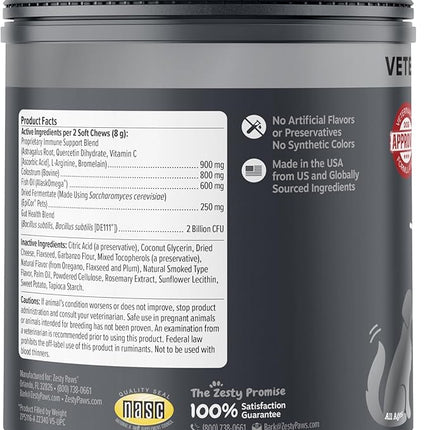 Zesty Paws Vet Strength Dog Allergy Relief Chews, Dog Probiotics for Itchy Skin and Ears, Smoked Cheese, 90ct