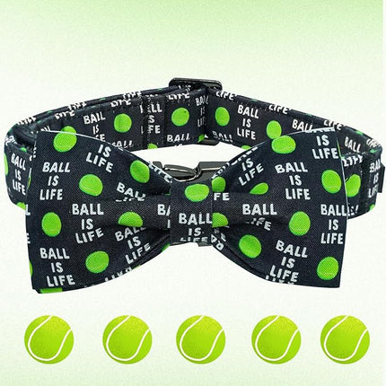 Elegant Little Tail Balls Print Summer Dog Collar with Bow Tie - Cute Bowtie Collar for Small, Medium & Large Dogs