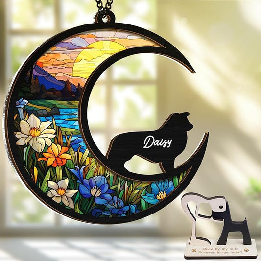 6'' Border Collie Dog Memorial Suncatcher Personalized Name Dog Breed Pet Ornament Window Car Hanging Sympathy Gift for Loss of Pet Passed Away Remembrance Gift for Dog Lovers SCD-B11-6-62