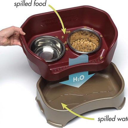 Neater Feeder Deluxe Mess Proof Cat Bowls Elevated for All Breeds – Made in USA – No Spill Raised Cat Bowls for Indoor Cats w/Leg Extensions – Stainless Steel Cat Food and Water Bowl Set - Red