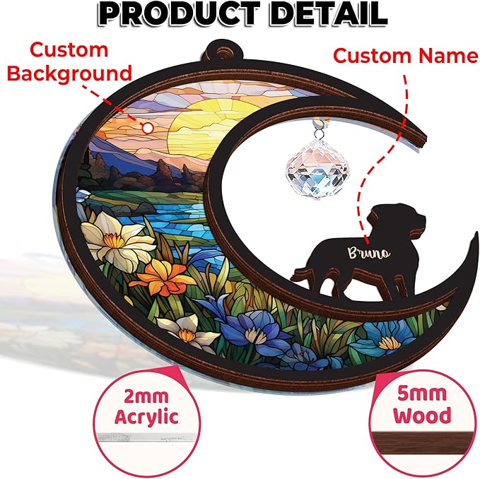 Personalized Dog Memorial Gift Suncatcher, Engraved Pet Memorial Ornament, Pet Sympathy Keychain, Loss of Animal Card, Rainbow Bridge Dog Loss Gift, Bereavement Suncatcher Window Hanging