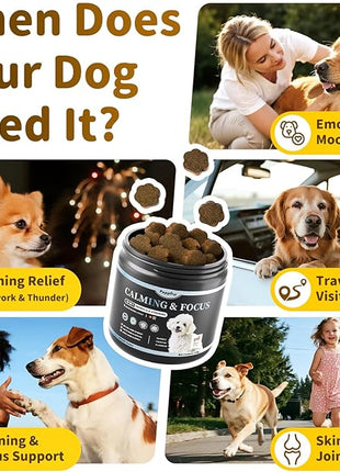 Calming Chews for Dogs – 12-in-1 Dog Calming Treats with Herbal & Vitamins, Relaxation, Focus & Behavior Support for Anxiety, Separation, Barking, Travel, Stress, Upgraded Bacon Flavor, 90 Ct