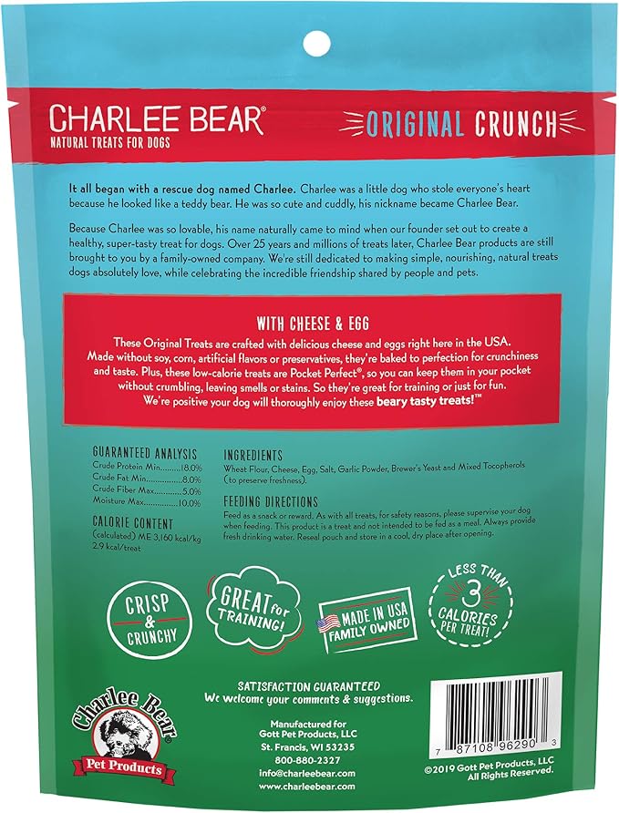 Charlee Bear Original Dog Treats, Cheese and Egg, 16 oz (Pack of 2)