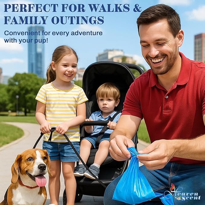 Heaven Scent Dog Poop Bags with Easy Tie Handles | Baby Powder Scented Waste Bags | blue Doggie Poop Bags for Dog Walkers | MADE IN THE USA