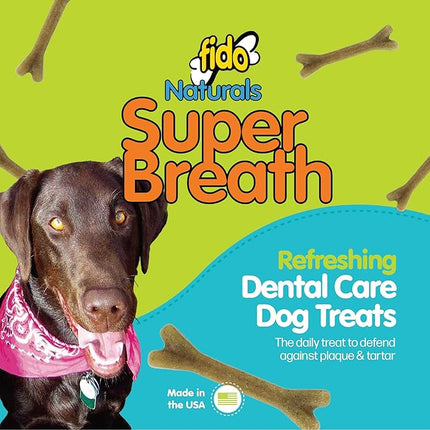 Fido - Super Breath Dental Care Bones for Dogs - 4 Count Large Dog Dental Treats for Large Dogs (Made in USA) - Tasty Dog Dental Chews Help Reduce Plaque, Tartar Buildup, and Freshens Breath